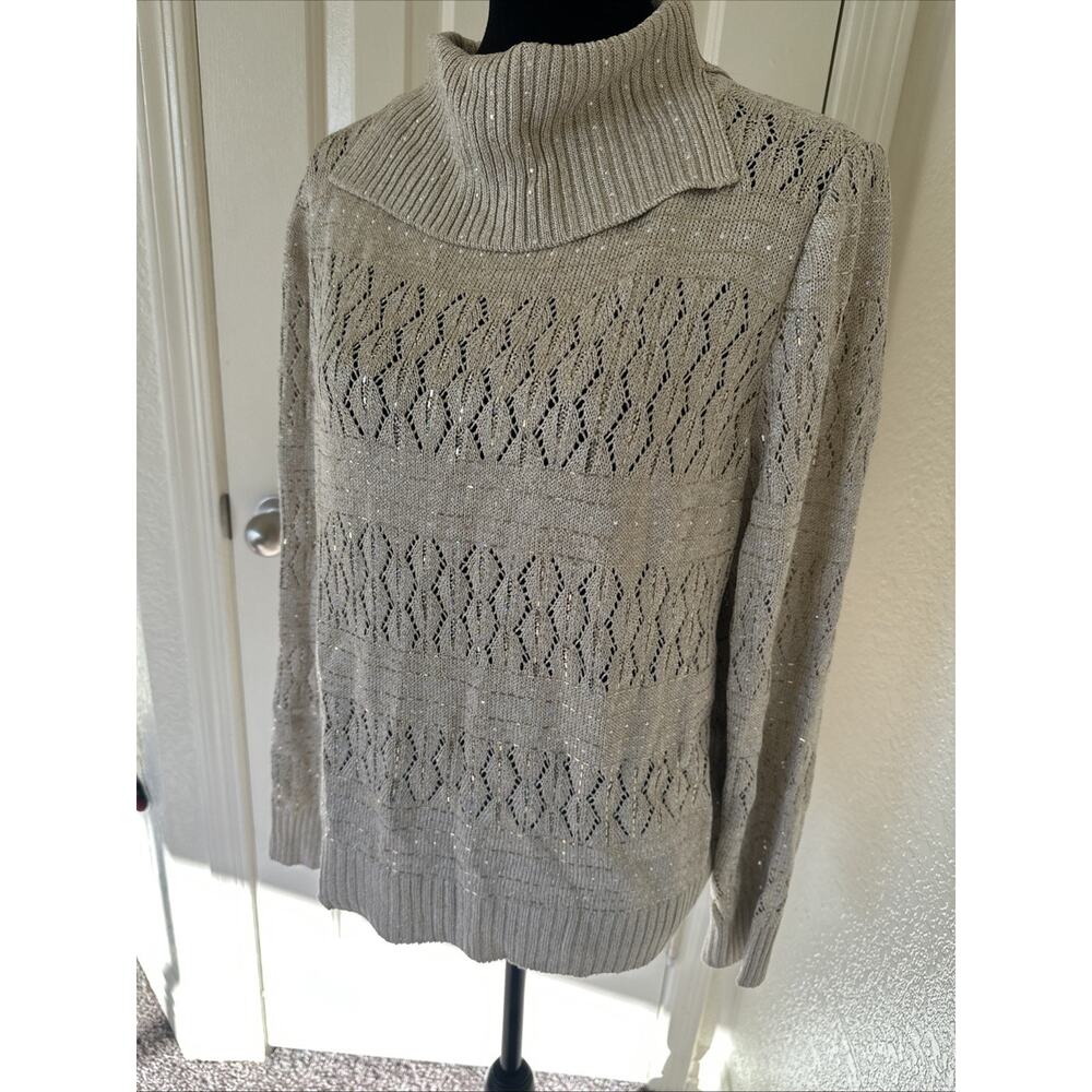 Vintage St. John Women’s Evening cowl Neck Sequin Beige Gold Top Sweater L
